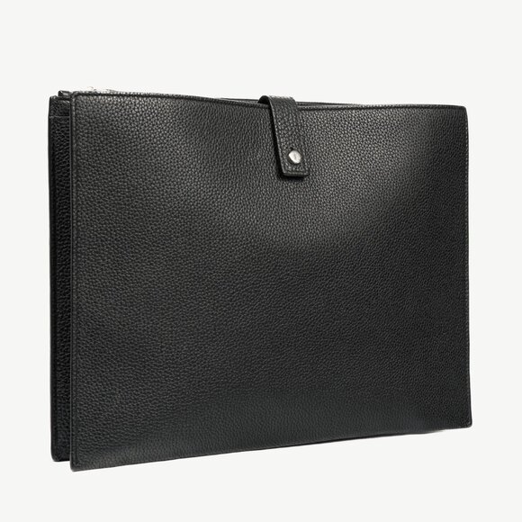 Saint Laurent Black Pebbled-Leather Flat Snap-Closure Clutch - Picture 2 of 14